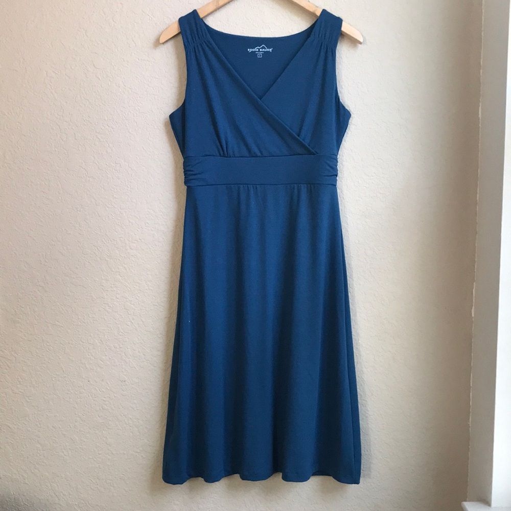 Eddie Bauer Blue Sleeveless V-Neck Midi Dress